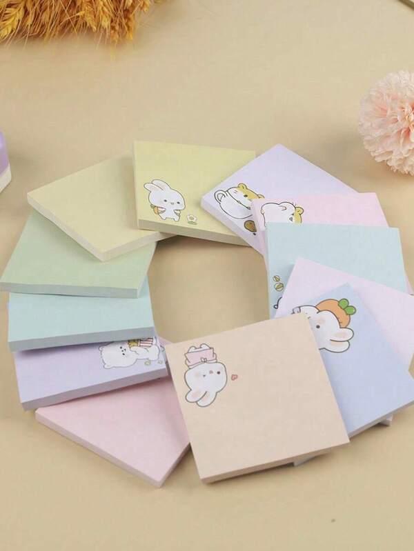 Solid Color Cartoon Memo Pads, Portable Tear-Off Notes, School Supplies, Suitable For Office, School, Fun Design, Office Stationery, Note-Taking Tools