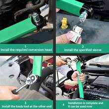 Adjustable Dual-Head Ratchet Extension Wrench, Includes 4 Adapter Heads, Suitable For Automotive/Motorcycle/Equipment Repair, Socket Extension, Lever Wrench, Torque Wrench - Green - View 4