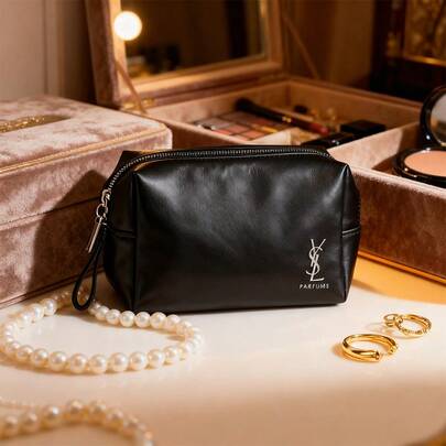 Bolsa de maquillaje de YSL para vacaciones - Estilo de embrague con estampado floral en negro