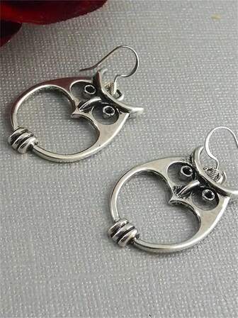 一对复古朋克风镂空猫头鹰吊坠耳环，珠宝礼品，适合女性参加派对和旅行