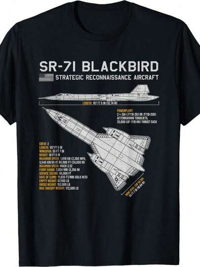 Camiseta SR-71 Blackbird Spyplane Blueprint - Diseño de Aviación Retro con Impresión de Especificaciones Detalladas de Aeronaves, 100% Algodón Lavable a Máquina, Camiseta de Cuello Redondo Unisex, Ropa Casual y Regalo de Pascua para Entusiastas de la Aviación (S-XXXL, Negro), Ropa Unisex, Camisa de Diseño Técnico, Tela Transpirable