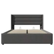 Storage Bed, Upholstered Bed, Hydraulic Double Bed 140x200cm, Including Mattress, Wooden Slatted Frame, Bed With Metal Slatted Frame, Linen, Grey - Grey - View 5