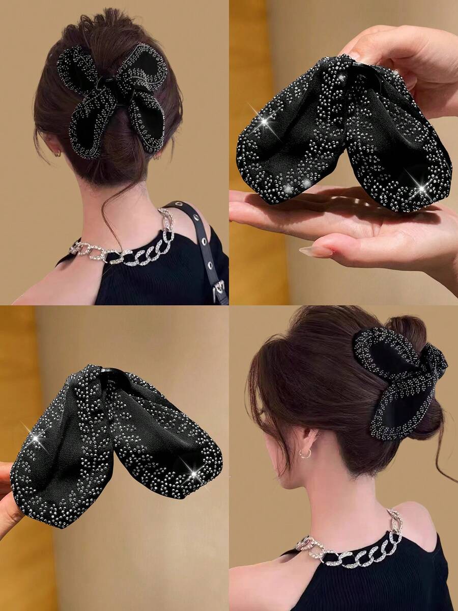 1个女士时尚水钻麦穗耳发夹，新款发爪，适合盘发造型，时尚便捷，适合派对、外出、日常佩戴，送给女朋友的礼物，优雅发饰，优雅发爪夹，冬季发夹，蝴蝶结发饰