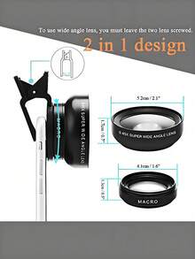 2-In-1 Clip-On Phone Camera Lens Kit, 0.45X Wide Angle Lens (140°) + 12.5X Macro Lens, Suitable For Most Smartphones; Lens Kit With Macro And Wide Angle Lenses For Android Phones