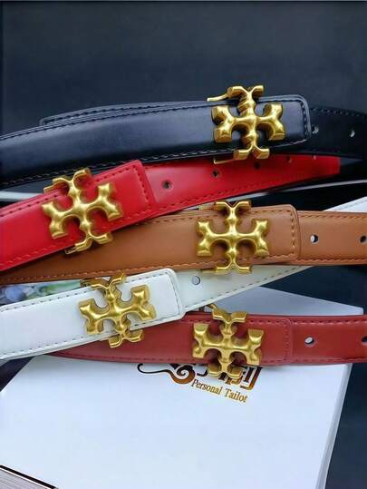 1pc Stylish Ladies' Belt, Made Of High-Quality Leather Material, With A Golden Alloy Buckle, Can Be Matched With Pants And Skirts For Daily Wear.