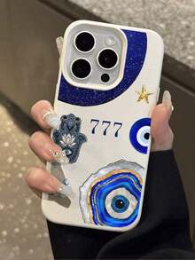 Funda protectora de teléfono minimalista con textura de litchi, patrón de ojo malvado 777, a prueba de golpes, antideslizante, suave y resistente al agua, a las caídas y a los arañazos, compatible con Apple y otros teléfonos inteligentes. Regalo de Navidad para tu amado teléfono. - Estilo 1 (1 pieza) - Ver 1