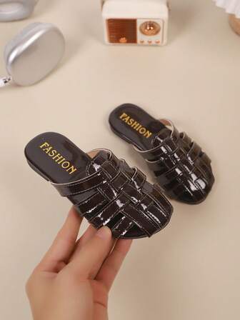 Barn Casual Utomhus Bekväma Personliga Halkfria Slitstarka Platta Rundtå Slidsandaler, Barn Strandsemestertofflor