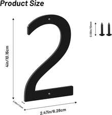 Números de casa de 6 pulgadas y letras de metal para carteles al aire libre, números de casa para exteriores, letras de dirección y números de aluminio para puerta, buzón, jardín, perfecto para el - Número 2 - Ver 11