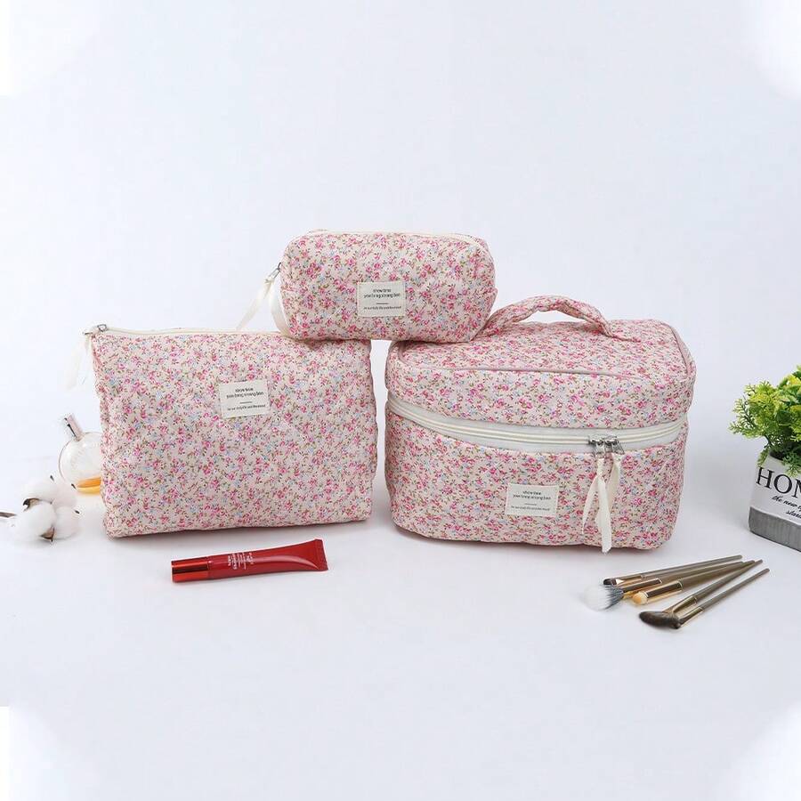 Ditsy Floral Makeup Bag Set, Large Capacity Travel Toiletry Bag, Soft Cosmetic Organizer Bag - Multicolor - View 1