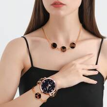 SOKI Women's Watch, 1 Set, Fashionable, Personalized Leopard Print PU Strap Quartz Watch, Round Heart Dial, Leopard Print Necklace And Bracelet SSuitable For Daily Wear, Birthday Gift, Back To School, Thanksgiving, Couples Occasions, Best Gift (Box Not Included) - Brown - View 3