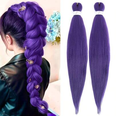 Długie fioletowe warkocze, wstępnie rozciągnięte syntetyczne przedłużki do warkoczy, fioletowe przedłużki do włosów na imprezę sceniczną, kostium na Halloween i Boże Narodzenie