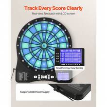 Electronic Dart Board, LED-Illuminated Target Dartboard With 48 Games & 500+ Variations, Includes 6 Dart Shafts With Flights & 50 Soft Tips, Cricket Scoring LCD Screen - Supports Up To 8 Players - 13.5-inch Illuminated Target - View 4