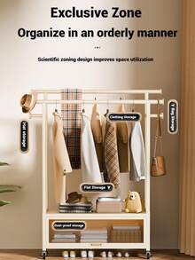 Percha de ropa de doble barra, percha de ropa con ruedas, estante de almacenamiento de ropa portátil, adecuado para dormitorio, sala de estar, tienda de ropa