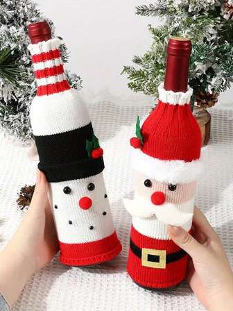 1/3pcs Christmas Wine Bottle Cover With Santa Claus & Snowman Knitted Hat Set, Creative Decor For Holiday Party And Dining Table (Santa Claus, Snowman, Reindeer)