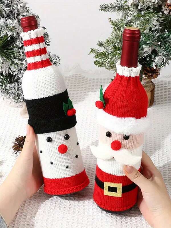 1pc Christmas Decoration Santa Claus Snowman Wine Bottle Cover, Champagne Bottle, Holiday Restaurant Atmosphere Decor