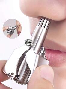 1pc Stainless Steel Nose Hair Trimmer - Manual Low Allergenic Ear & Nose Hair Trimmer, Battery-Free, Washable, Compact Round Blade Design, Precise Trimming, Smooth Metal Surface, Durable, Unisex, Perfect For Nose Hair Grooming - Silver - View 2