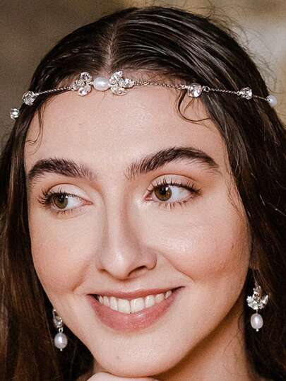 1pc Bohemian Style Geometric Crystal Forehead Chain Headpiece, Women's Bridal Wedding Jewelry Gift