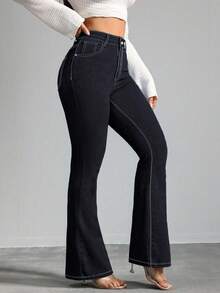 GILIPUR New Black & Blue Y2K Flare Jeans For Women, High-Waisted Slim Fit Stretchy, Elegant & Fashionable Casual Street Style, Retro For Winter & Spring, Suitable For New Year, Valentine's Day, Sexy Party Style, Holiday Gift. Sophisticated Yet Casual Appearance, Ideal For Formal Events, Casual Dinners And Concerts. - Black and Blue - View 9