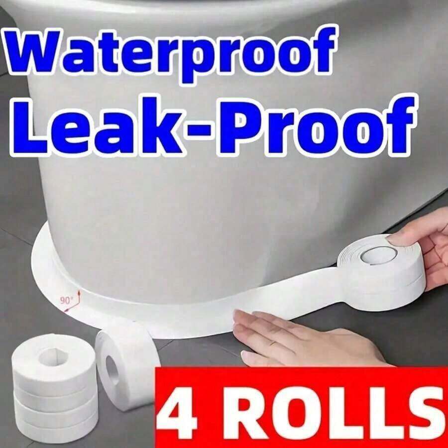 4 Pieces Thick Waterproof Self-Adhesive Toilet Sealing Tape - No Tools Required DIY Installation, Long-Lasting Non-Yellow Plastic Pipe Joint Leak-Proof Stickers, Suitable For Shower Floor Repair (Easy Repair), Leak-Proof Seamless Seal, Durable Adhesive, Home Maintenance Solution - White - View 1