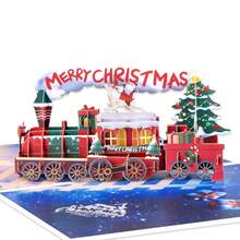 Tarjeta de Navidad con tren pop-up, Tren de sueño de invierno, Navidad o vacaciones, incluye sobre