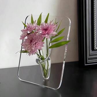 Photo Frame Vase, Office Desktop Decoration Ornament, Living Room Entrance Hydroponic Flower Arrangement, Anti Drop Acrylic Vase Ornament, Living Room Flower Arrangement, Transparent Hydroponic Gift Vase, Only Vase