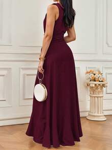 Women Long Dresses - Burgundy - View 2
