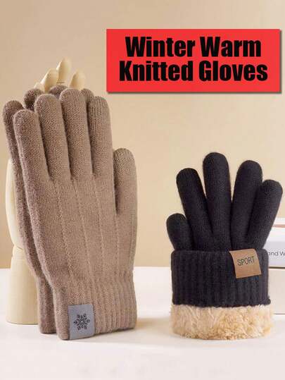 1 Pair Winter Warm Men's Knitted Gloves With Velvet Thickened Wool Knitted Cycling Warm Gloves Winter Cold Proof Women's Touchscreen Gloves With Velvet Thickened Inner Warmth Knitted Gloves Fabric Soft Skin Friendly Cycling Warm Knitted Gloves Windproof And Cold Proof Knitted Wool Gloves With Velvet Thickened Inner Warmth Snow Gloves