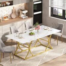 150cm, Scandinavian Style, Wooden Dining Table, Oak Grain, Tabletop Thickness 2.8cm, Non-Slip Cushions, Waterproof And Scratch-Resistant, Suitable For Living Rooms, Kitchens Or Dining Areas - White - View 2