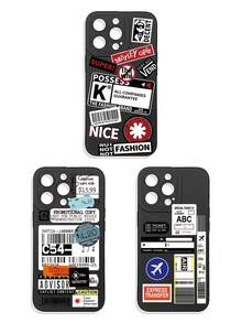Funda de teléfono con gráfico de letra de eslogan negro, funda de teléfono con collage abstracto, avión, rayas y etiqueta gráfica negra, funda de teléfono con patrón de retazos vintage, funda de teléfono con protección de lente negra. Compatible con iPhone y Galaxy, funda de teléfono, funda compatible con iPhone 17 Pro Max, fundas, funda compatible con iPhone 13, funda compatible con iPhone 15, regalo de fiesta, versión internacional, no la versión nacional - Multicolor - Ver 18