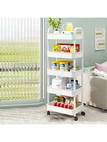 5-Tier Rolling Storage Cart, 2/3/4/5 Movable Layers Tool Cart With Handle, Bedroom Storage Rack, Household Kitchen Mobile Storage Shelves, Multi-Tier Organizer Rack, Suitable For Home Storage And Outdoor Camping, Applicable To Living Room, Kitchen, Bedroom, Bathroom - Multicolor - View 8