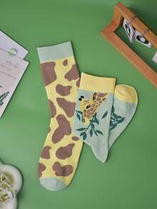 1 Pair Cute Giraffe Pattern Versatile Casual Mid-Calf Socks For Women