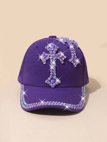 1 قبعة بيسبول مزينة بالراين ستون بشكل صليب، متعددة الاستخدامات للارتداء في الشارع