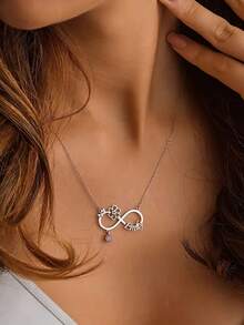 1pc Customized Birthday Flower Name Infinity Symbol Necklace, Women's Stainless Steel Gold Birthday Stone Pendant Necklace, Birthday Party Jewelry Gift - Multicolor - View 9