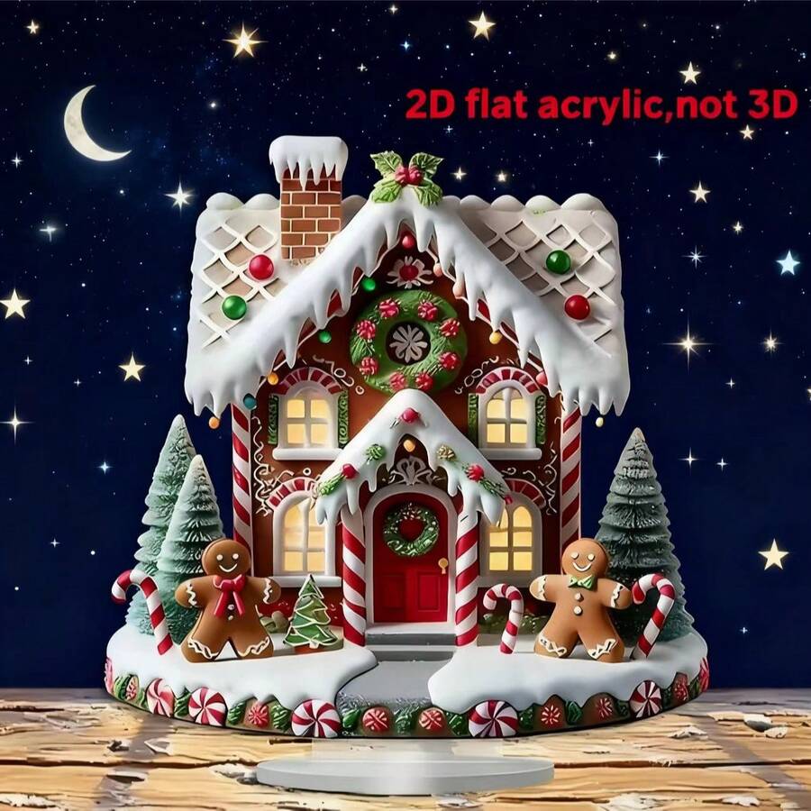 1 Stück klassisches Lebkuchenhaus aus Acryl, Weihnachtsparty Tischdekoration, festliches Feriengeschenk, Heim- und Fensterdekor, multifunktionale Schreibtischverzierung, englischer Text