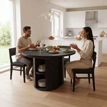 Advwin 43.3''–59'' Extendable Round Dining Table For 4–8, Modern Wood Oval Kitchen Table With Storage Shelf, Space-Saving Expandable Circle Dinner Table For Dining Room Or Living Room(Black) - 黑色 - 查看 9