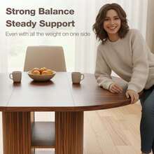 Advwin 43.3''–59'' Extendable Round Dining Table For 4–8, Modern Wood Oval Kitchen Table With Storage Shelf, Space-Saving Expandable Circle Dinner Table For Dining Room Or Living Room(Walnut) - Dark Wood Color - View 4