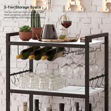 Bar Cart Modern Serving Cart Mobile Kitchen Shelf With Wine Rack Glass Holder And 3 Tiered Shelves Marble White