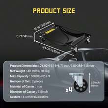 Set de 2 Dollies para Auto, Capacidad 2268 kg, Rodillos Reforzados 61x38 cm con Ruedas de Acero de 9 cm, Plataforma Pesada para Mover Vehículos - Negro - Ver 4