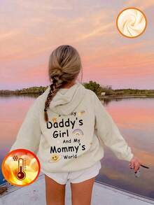 1 pieza Sudadera informal con estampado para niña preadolescente, forrada térmicamente, de manga larga, para otoño/invierno - Sudadera divertida y colorida para inspirar la imaginación en mentes jóvenes - Albaricoque - Ver 8