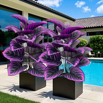 1/2pcs Large Elegant Purple Artificial Plants, Lifelike Artificial Violet Plants,Outdoor Artificial Greenery Violets, Elegant Purple Large Leaves, Perfect For Home, Office Desk & Wedding, Indoor/Outdoor Decoration, Decorative Greenery, Maintenancefree Plants, Artificial Outdoor Plant, Garden Decor, Home Decor