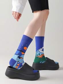 1 Pair Women's Funny Abstract Painting Mid-Calf Socks, Casual