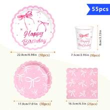10pcs Pink Bow Floral Disposable Plate, Napkin And Cup Set, Includes Plates, Napkins And Cups, Suitable For 10 Guests, Disposable Paper Plates Party Supplies For Birthday, Wedding, Party, Family Picnic - Multicolor - View 2