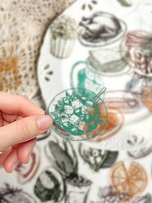 50pcs Food-Themed Line Art Stickers For Notebooks, Diaries And Phone Cases PET Material - Multicolor - View 3