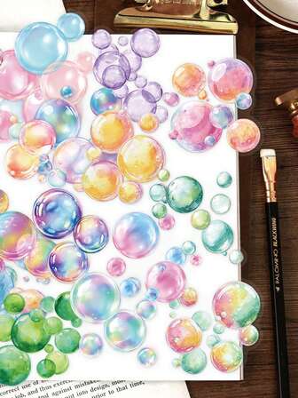 50 piezas de pegatinas de burbujas de colores de material PET para decorar cuadernos, planificadores y fundas de teléfonos móviles