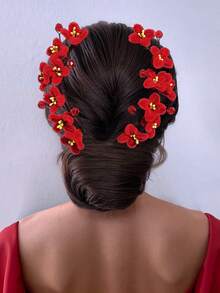 1 Paar Blumen-Haarband mit Kristall-Dekor, chinesischer Braut-Kopfschmuck, modische Accessoires geeignet für Date, Urlaub, Pendeln, Weihnachtsparty