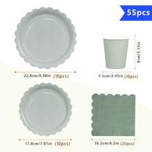 Bộ 10 đĩa, khăn ăn, cốc, đĩa, khăn ăn và cốc dùng một lần hình cánh hoa màu xanh lá cây xô thơm, đồ dùng tiệc tùng, phù hợp cho 10 khách, đĩa giấy dùng một lần, đồ dùng tiệc tùng cho sinh nhật, đám cưới, tiệc tùng, dã ngoại gia đình - Nhiều màu - Xem 2