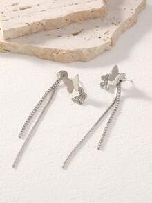 Nooxian 1 Pasang Anting Rumbai Kupu-kupu Fashion Wanita - Perak - View 5