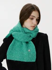 1pc Women's Solid Color Wool Blend Star Pattern Knitted Neck Warmer, Fashionable Streetwear For Autumn/Winter, Suitable For Outdoor Activities And Photography