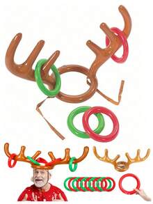 Conjunto de 9 peças de decoração natalina, incluindo chifres de rena infláveis, colar com pingente de cabeça de rena, ideal para festas de Natal e bomba de ar (cor aleatória). - Multicolorido - Ver 9