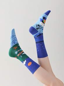 1 Pair Women's Funny Abstract Painting Mid-Calf Socks, Casual